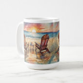 Mug Watercolor Beach Sunset Cafe Mug, Ocean Waves (Devant gauche)