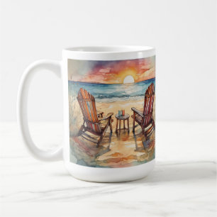 Mug Watercolor Beach Sunset Cafe Mug, Ocean Waves