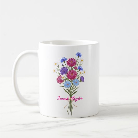 Mug Watercolor Birth Flower Aster Custom (Gauche)