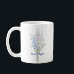 Mug Watercolor Birth Flower Larkspur Custom<br><div class="desc">Celebrate a special connection with our Watercolor Birth Flower Personalized Mug. Featuring a floral illustration that represents the unique beauty of their birth month, this mug blends artistic flair with everyday functionality. The soft, ethereal watercolor textures pop against the crisp ceramic, creating a piece that feels more like a work...</div>