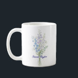 Mug Watercolor Birth Flower Larkspur Custom<br><div class="desc">Celebrate a special connection with our Watercolor Birth Flower Personalized Mug. Featuring a floral illustration that represents the unique beauty of their birth month, this mug blends artistic flair with everyday functionality. The soft, ethereal watercolor textures pop against the crisp ceramic, creating a piece that feels more like a work...</div>
