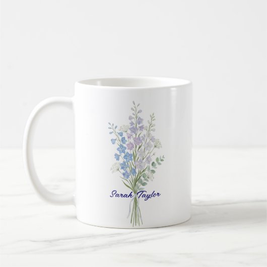 Mug Watercolor Birth Flower Larkspur Custom (Gauche)