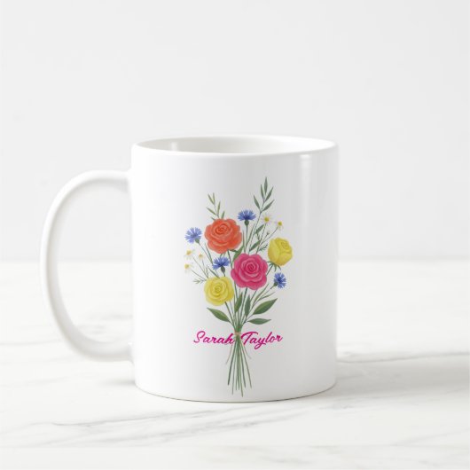 Mug Watercolor Birth Flower Rose Custom (Gauche)