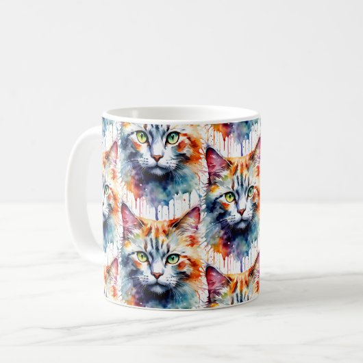 Mug Watercolor Cat Multicolor Splash art (Devant gauche)