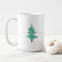 Watercolor Christmas Tree "Merry & Bright" Holiday