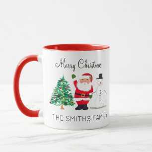 Mug Watercolor Christmas Tree Père Noël Snowman Festiv