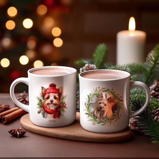 Mug Watercolor Christmas Yorkie Dog 