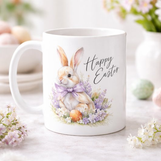 Mug Watercolor Easter Bunny Purple Lilac Happy Easter