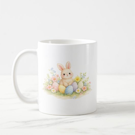 Mug Watercolor Easter Bunny with Pastel Eggs and Sprin (Gauche)