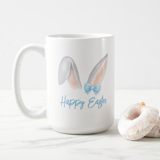 Mug Watercolor Easter Rabbit Ears with Blue Bow Spring (Avec donut)