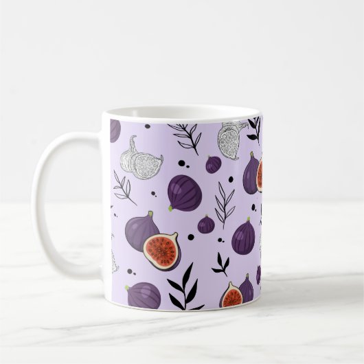 Mug Watercolor Figs And Leaves Seamless Pattern (Gauche)
