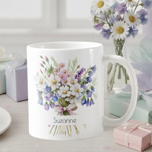 Mug Watercolor Floral Daisies April Birthday Coffee