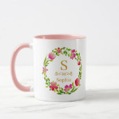 Mug Watercolor Floral Monogram I Custom Gold Initial (Gauche)
