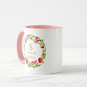 Mug Watercolor Floral Monogram I Custom Gold Initial (Devant gauche)