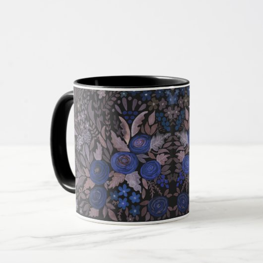 Mug Watercolor floral small flowers navy roses (Devant gauche)
