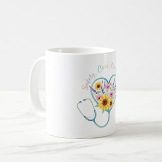 Mug Watercolor Floral Stethoscope Heart Nurse Gift