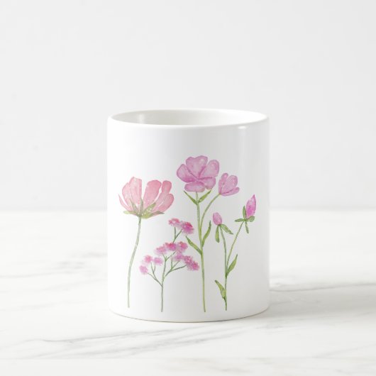 Mug Watercolor Hand-painted Pink Wildflowers (Centre)