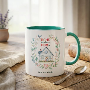 Mug Watercolor Home est l'endroit où Maman est personn