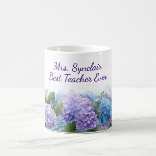 Mug Watercolor Hydrangea Teacher Appreciation Script (Centre)