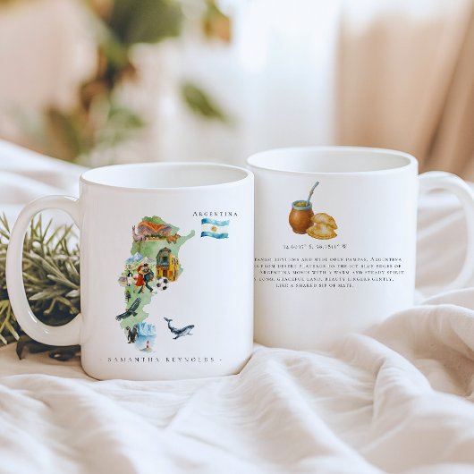 Mug Watercolor Illustrated Map Argentina | Monogram