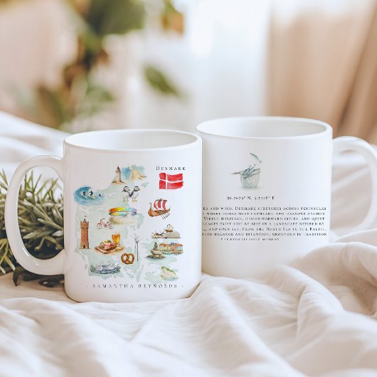 Mug Watercolor Illustrated Map Denmark | Monogram