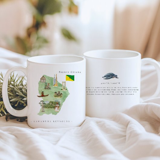 Mug Watercolor Illustrated Map French Guiana Monogram