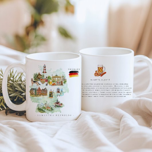 Mug Watercolor Illustrated Map Germany | Monogram
