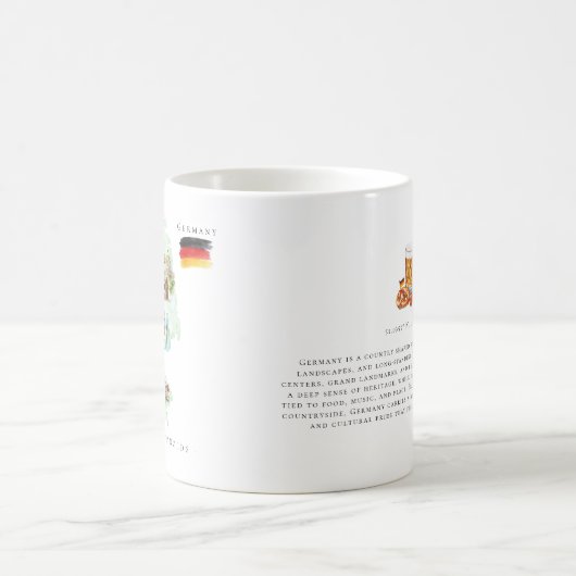 Mug Watercolor Illustrated Map Germany | Monogram (Centre)