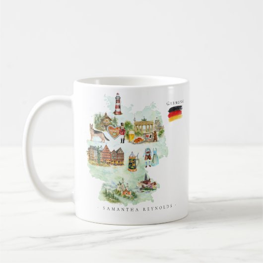 Mug Watercolor Illustrated Map Germany | Monogram (Gauche)