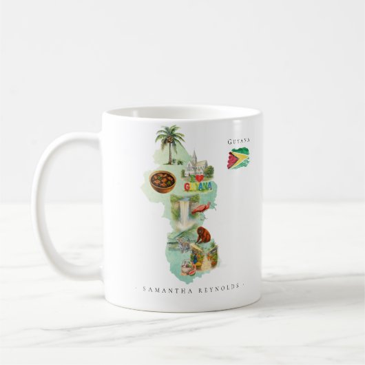 Mug Watercolor Illustrated Map Guyana | Monogram (Gauche)