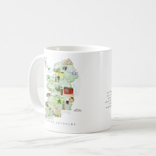 Mug Watercolor Illustrated Map Ireland | Monogram (Devant gauche)