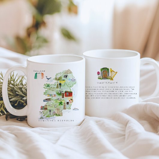 Mug Watercolor Illustrated Map Ireland | Monogram