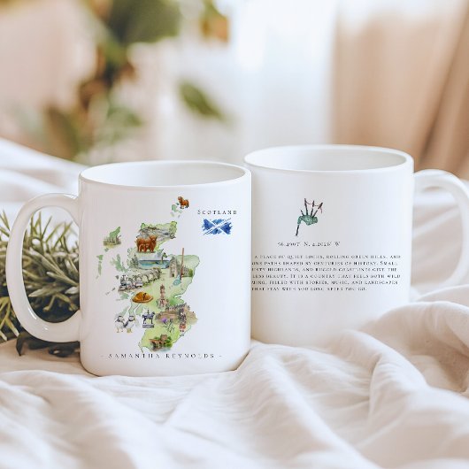 Mug Watercolor Illustrated Map Scotland | Monogram
