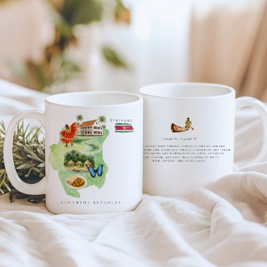 Mug Watercolor Illustrated Map Suriname | Monogram