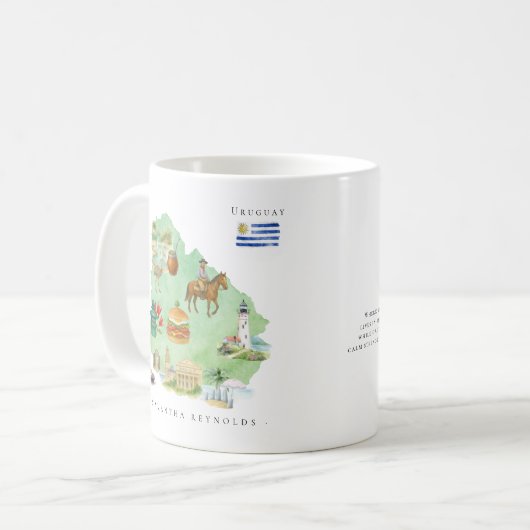 Mug Watercolor Illustrated Map Uruguay | Monogram (Devant gauche)