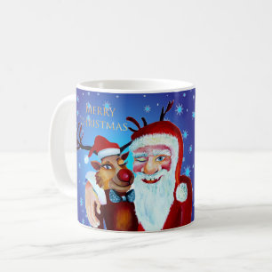 Mug Watercolor Magical Santa Claus Smiling Rudolph