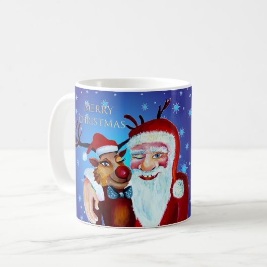 Mug Watercolor Magical Santa Claus Smiling Rudolph (Devant gauche)