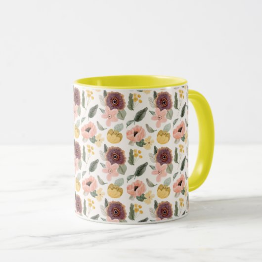 Mug Watercolor Pastel Floral Seamless Pattern | Soft (Devant droit)