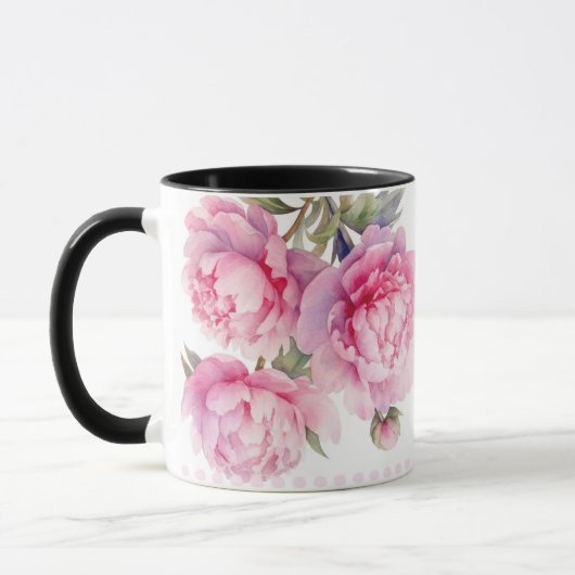 Mug watercolor Peonies floral and foliage elegant (Gauche)