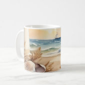 Mug Watercolor Phare et plage (Devant gauche)