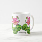 Mug Watercolor Pink Lotus with Buds & Leaves (Devant droit)