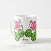 Mug Watercolor Pink Lotus with Buds & Leaves (Devant gauche)