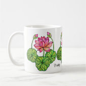 Mug Watercolor Pink Lotus with Buds & Leaves (Gauche)