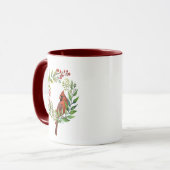 Mug Watercolor Red Cardinal Bird Wreath Christmas (Devant gauche)