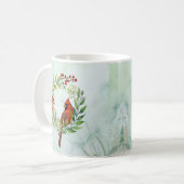 Mug Watercolor Red Cardinal Bird Wreath Christmas (Devant gauche)