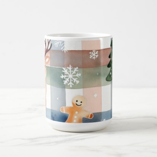 Mug Watercolor Reindeer Gingerbread Man Snowflake Tree (Centre)