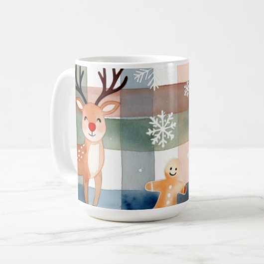 Mug Watercolor Reindeer Gingerbread Man Snowflake Tree (Devant gauche)