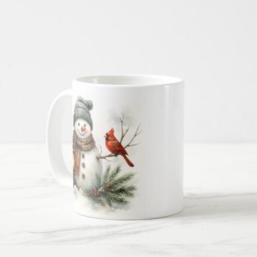 Mug Watercolor Snowman, Lantern & Cardinal (Devant gauche)