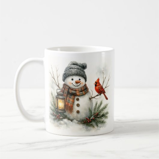 Mug Watercolor Snowman, Lantern & Cardinal (Gauche)