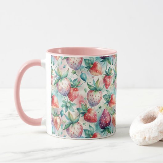 Mug Watercolor Strawberry (Avec donut)